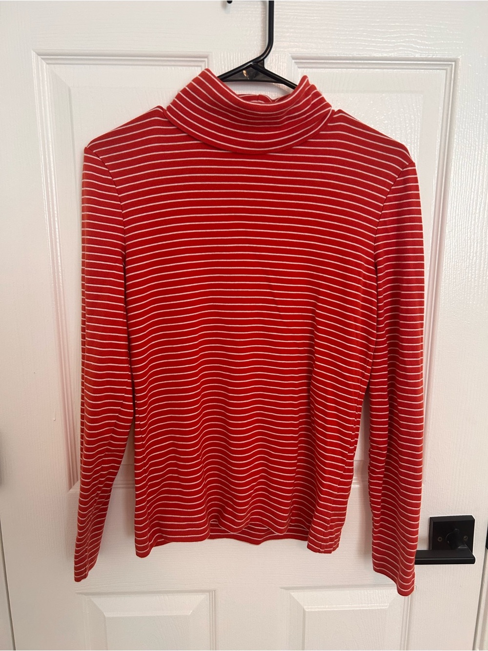 Jones New York Burnt Orange and White Striped Turtleneck Sweater